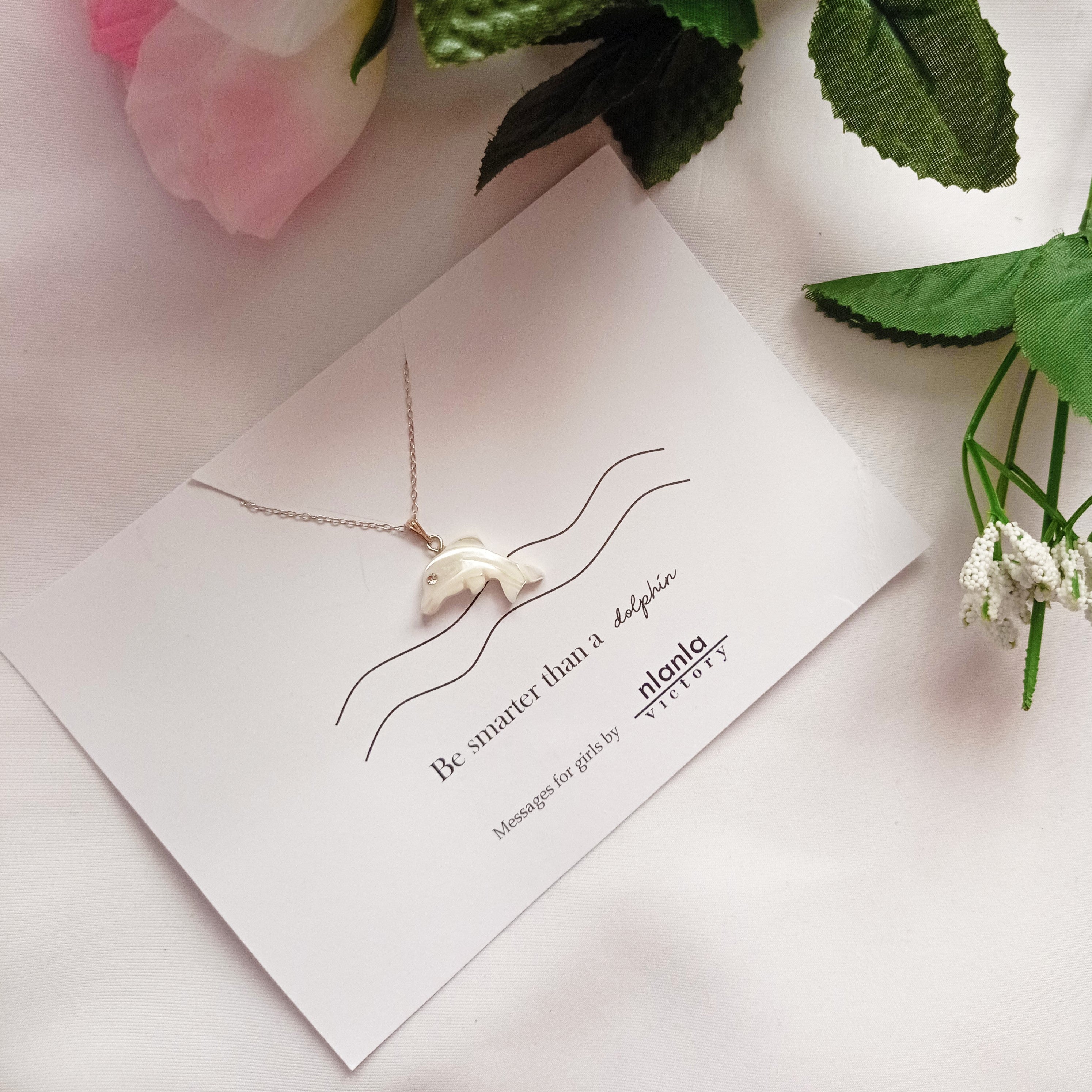 Dolphin necklace on 18 inch Sterling Silver Chain, Be Smarter Than A Dolphin Message, Personalised Gift, Affirmation Necklace, Affirmation Gift, Unique Gift Idea | by nlanlaVictory