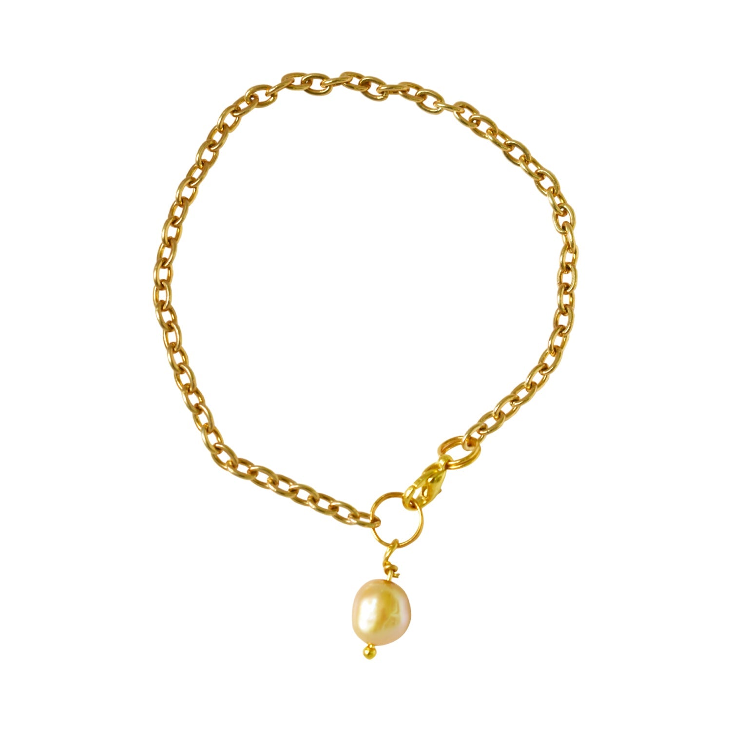 Gold freshwater pearl adjustable bracelet or anklet on gold plated chain | by Ifemi Jewels