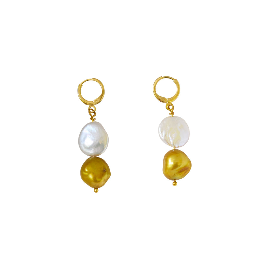 White Coin and Gold Pearl Freshwater Pearl Earrings | by Ifemi Jewels